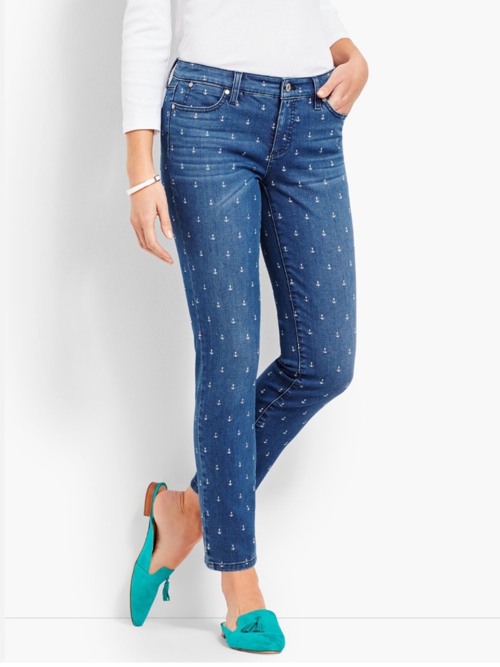 TALBOTS Flawless Blue Anchor-Print Slim Ankle Jean 6